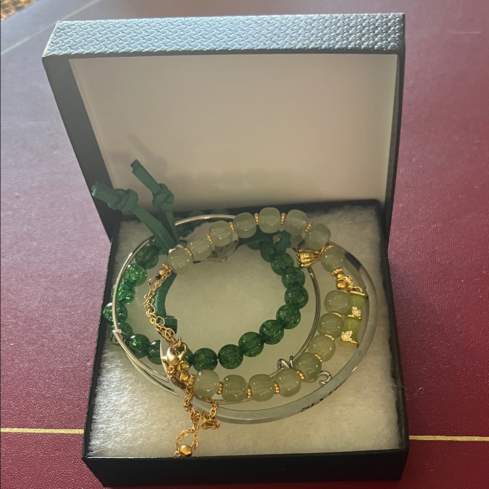#0671** Harry Potter+ tm Slytherin House Charm & Green/Gold Plated Bracelet Set - Picture 1 of 8
